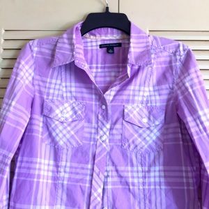 Banana Republic M All Cotton lavender plaid top